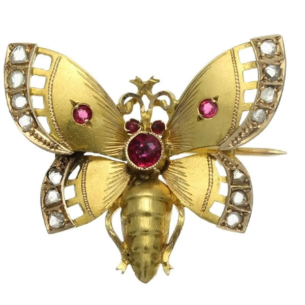 Victorian gold butterfly brooch set with rose cut diamonds